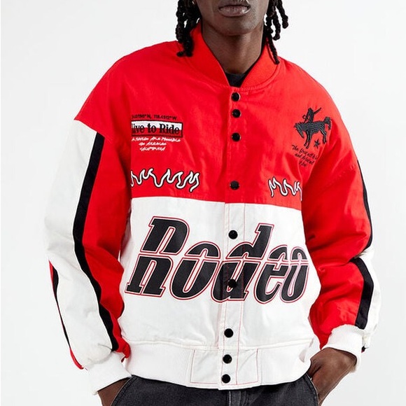 PacSun Red and White Rodeo Bomber Racing Jacket - Picture 2 of 5